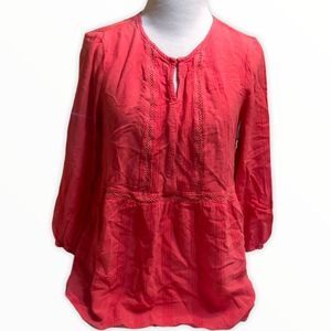 Fever Womens Longsleeve Coral Boho Blouse Small